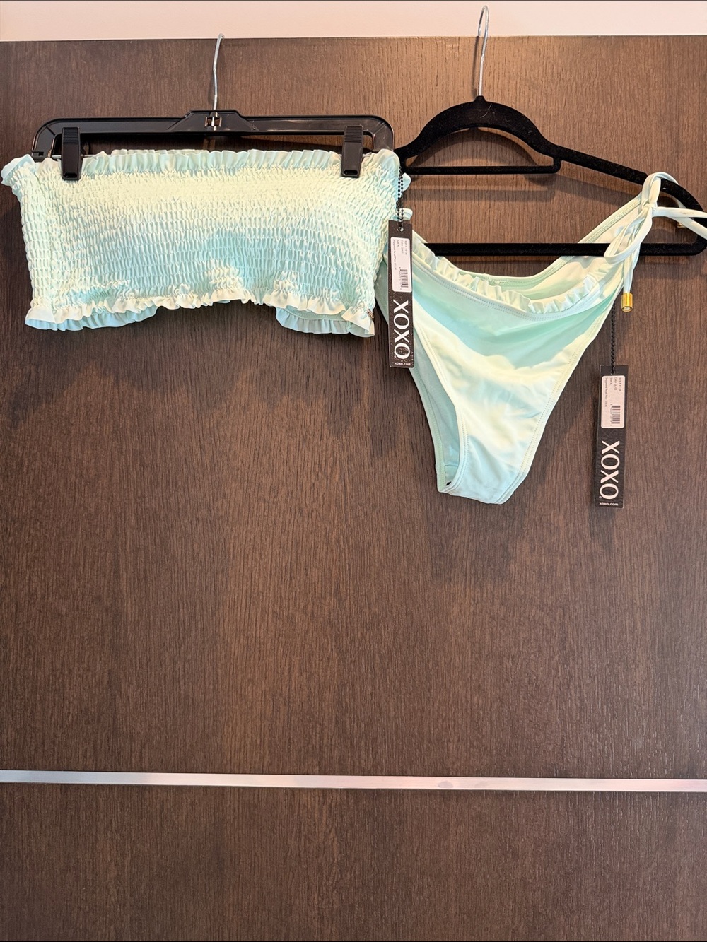 XOXO Light Mint Smocked Bandeau Bikini Set